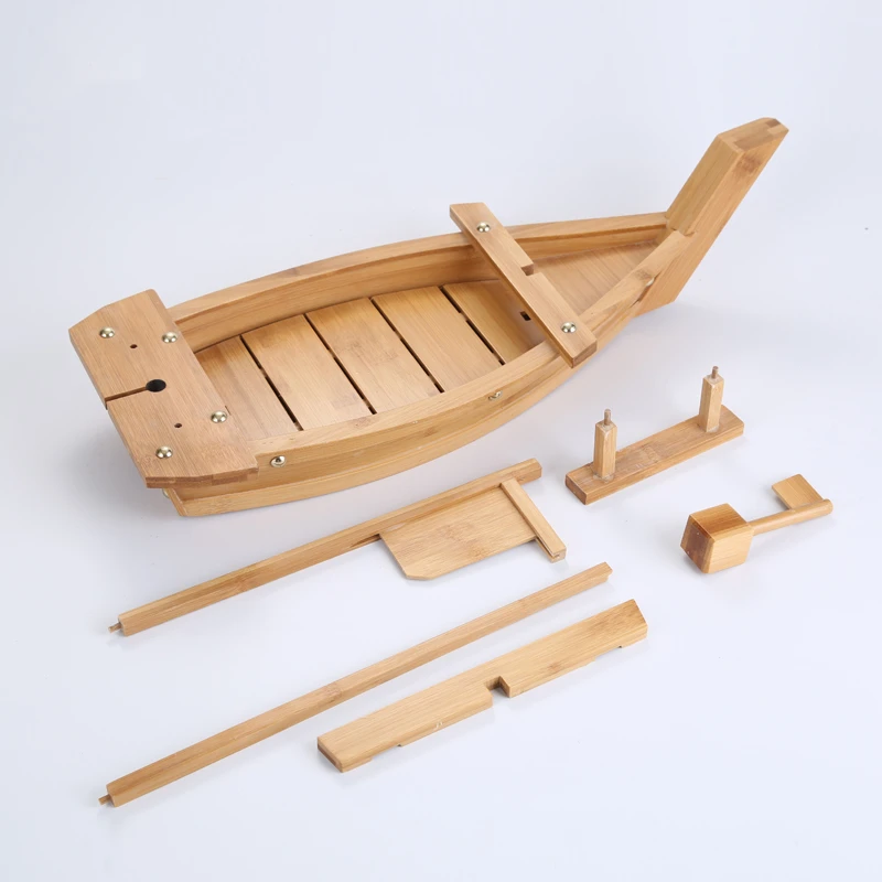 Hensin 90cm 120cm 60cm Japanese Restaurant Custom Logo Safe Healthy Large Natural Bamboo Sushi Boat With Plate Tray