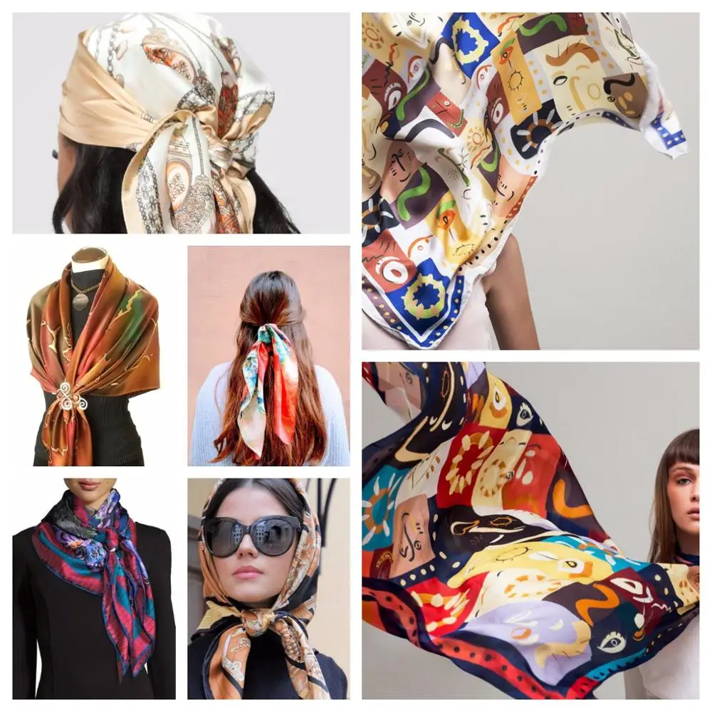 Wholesale custom digital printing ladies branded 100% silk satin scarves