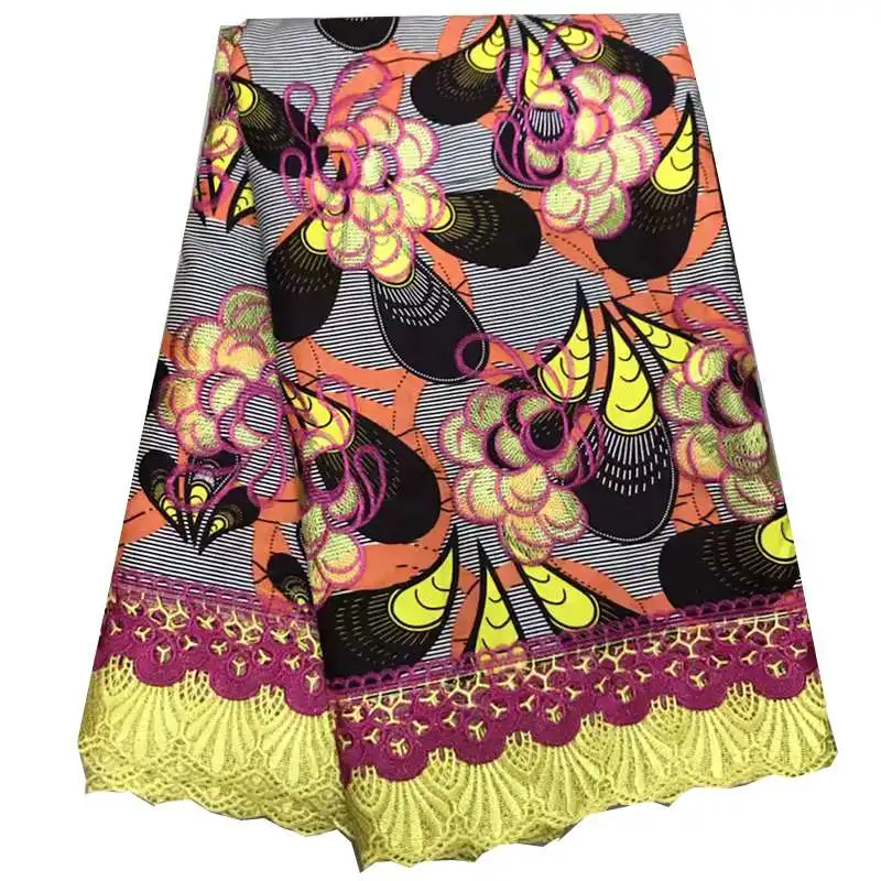 100% cotton wax fabric mixing embroidery lace fabric fashion african wax lace cloth 6 yards for women party