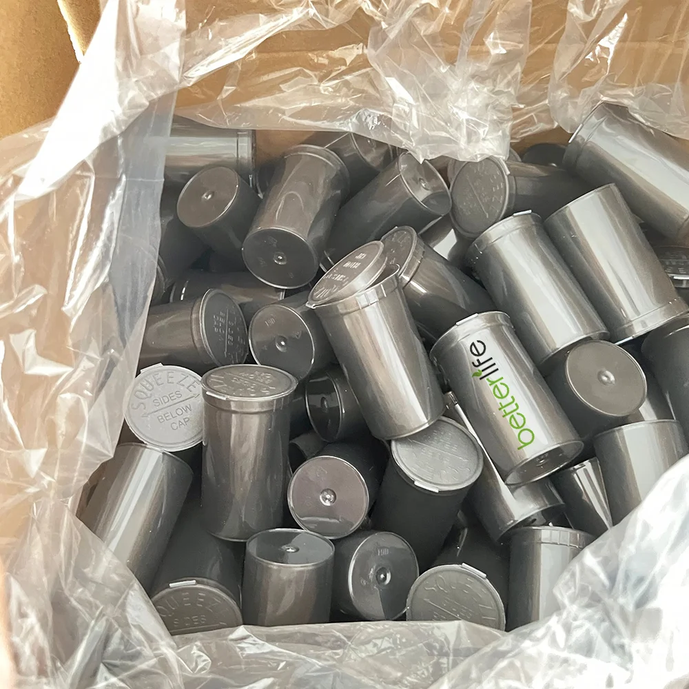 Wholesale Plastic Empty 13 19 30 60 90 Dram Pop Top Containers Push Turn Down Open Lid Squeeze Tube Child Resistant Lid Pop Tops