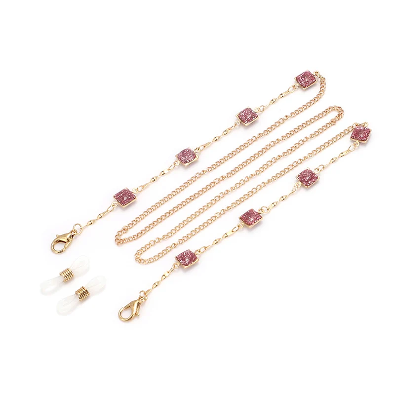 High-grade Light Luxury Ins Wind Gold Cube Sugar Exquisite Gem Glasses Decorative Chain Glasses Anti-slip Chain