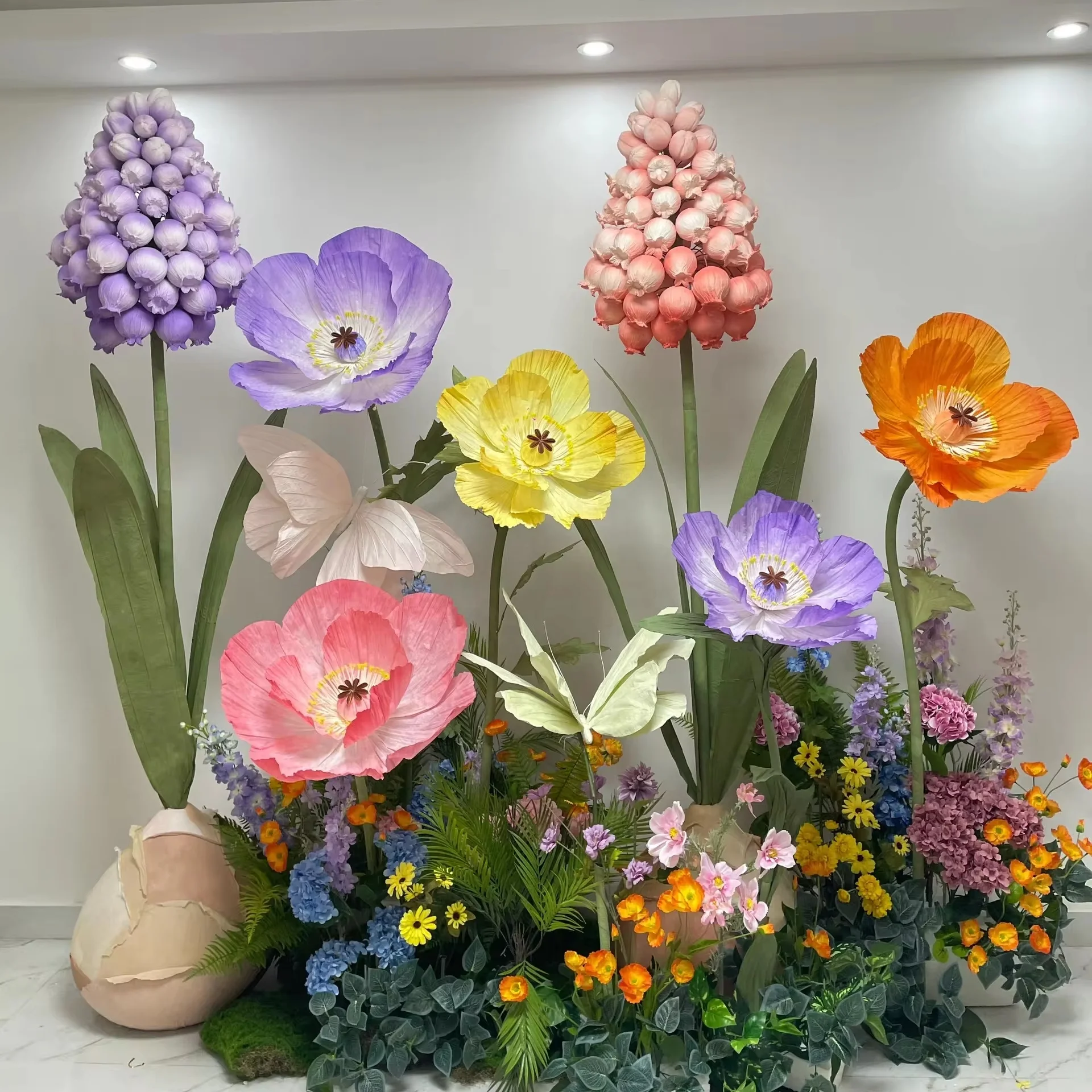 J-420 Self standing Giant paper material  flower colorful  set for spring wedding event party table decoration