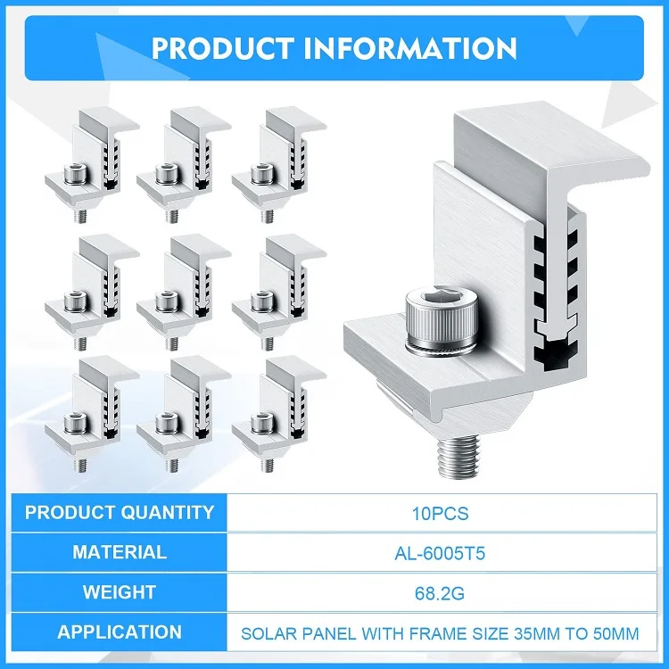 Corigy Solar End Clamp Solar Panel Mounting Z Bracket Mid Clamps Aluminum Rail End Clamps