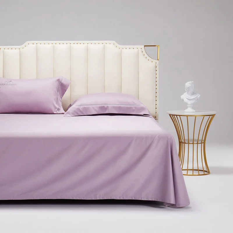 Purple Four Piece Bedding Sets 100% Cotton Simple Style Luxury Wedding Bridal Duvet Cover Bed Sheet Sets