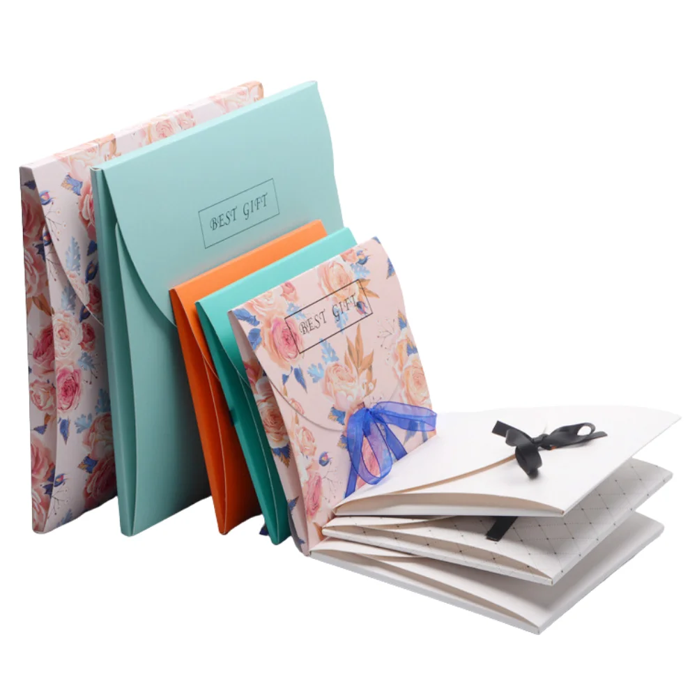 Custom Luxury Paper Gift Envelope Packaging with Bow Ribbon Silk Scarf Paper Envelope Box
