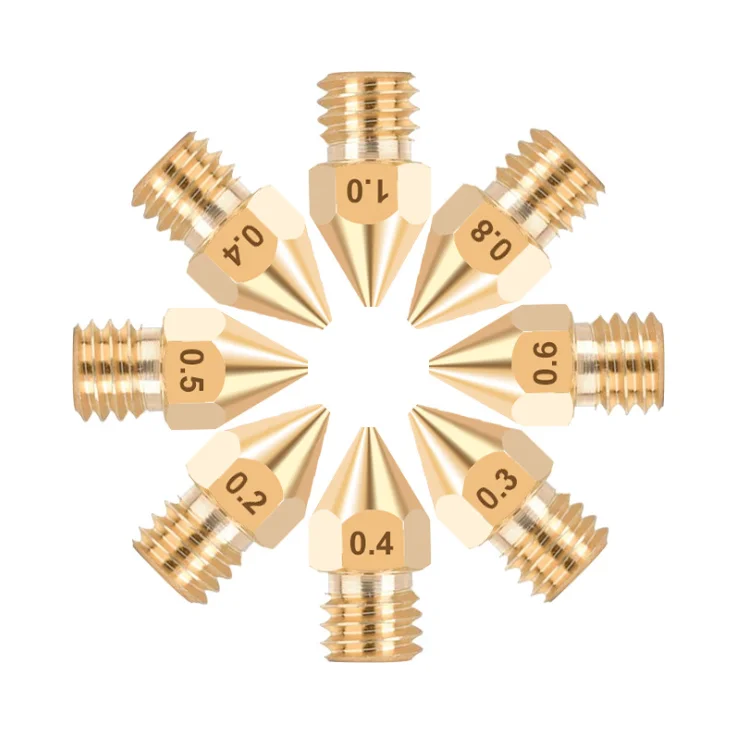 
3D printer accessories machining parts M6 thread pointed extrusion head MK8 brass nozzle for 1.75 mm filament screw 