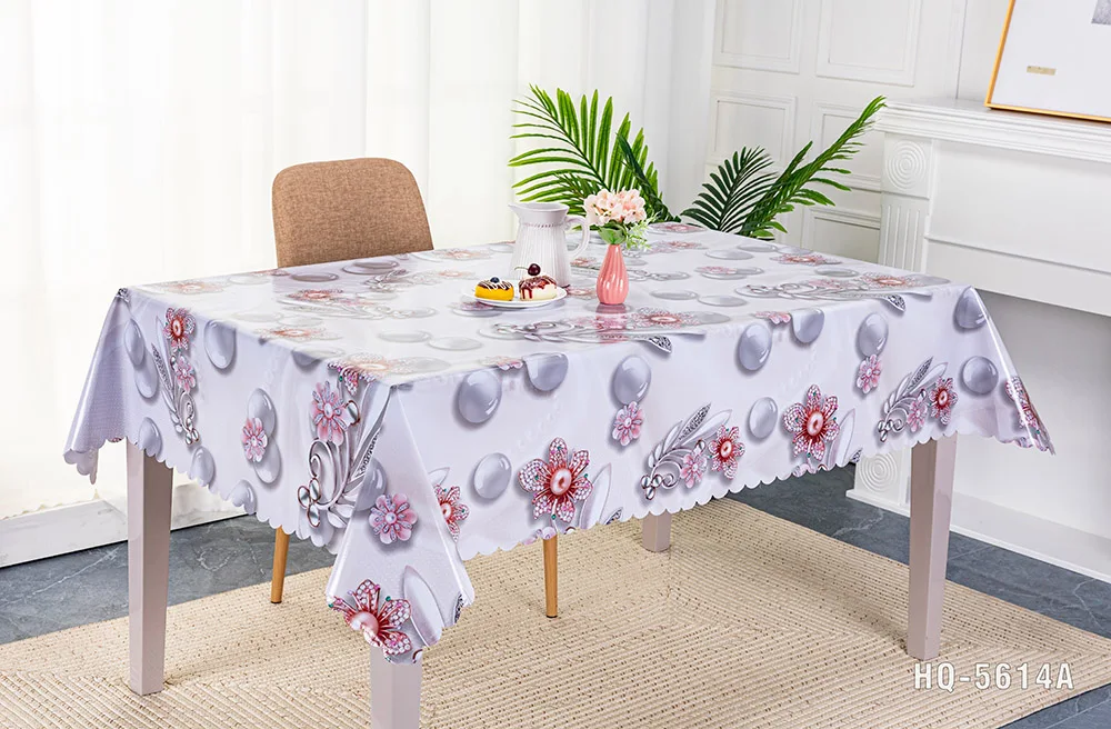 Floral Style Home Decorative Plastic Embossed Table Cloth with Yarn Backing