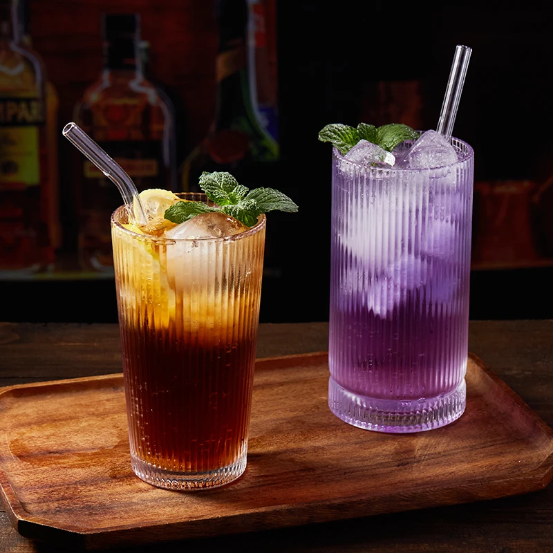 Hot Sale Hand Blown Ribbed Cocktail Champagne Coffee Mug and Tea Cup Creative Glass Drinkware for Home and Parties