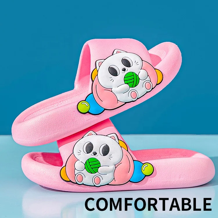 New Fashion PVC High Quality Toddler Slippers Cartoon Cat Pattern Indoor Home Shoes For Children Boys Girls