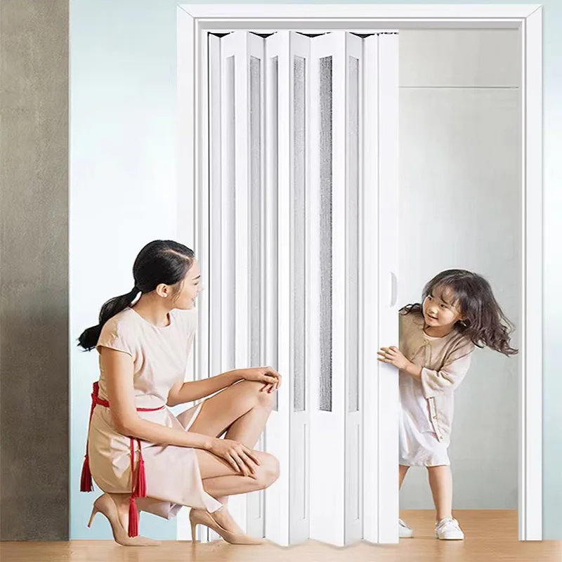 Bathroom sliding door folding pvc clean room interior bathroom pvc kerala door price with protective screen plastic accordion