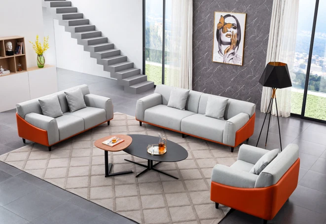 Home Hotel Living Room Furniture Sofas Sectionals Living Room Leather Fabric Upholstered Sofa Set Wooden Frame Lounge Sofa