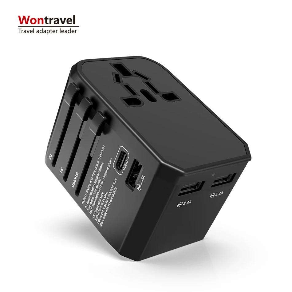 45W PD quick charger AU EU US UK all in one 3usb universal adapter travel charger