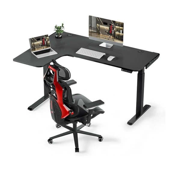 Height Adjustable Electric Stand Desk L Shaped Single Motor Ergonomic Standing Desk Large Desktop Black Computer Desk