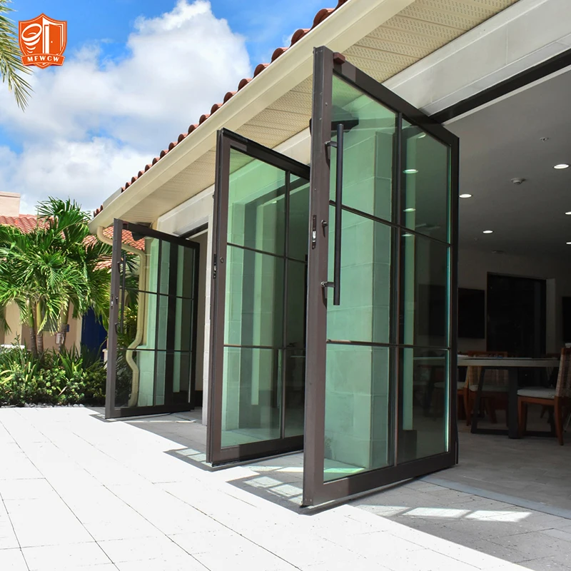 Black Color Thermal Break Aluminium Pivot Door Pivot Glass Door Modern