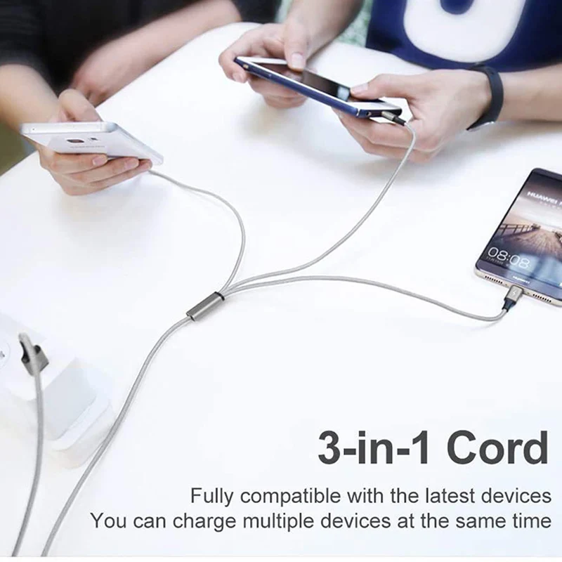 Factory Price 3 In 1 USB Charging Cable For Type-c Android Multi Cord Fast Charger Cable Mobile Phone Tablet Charging Cable