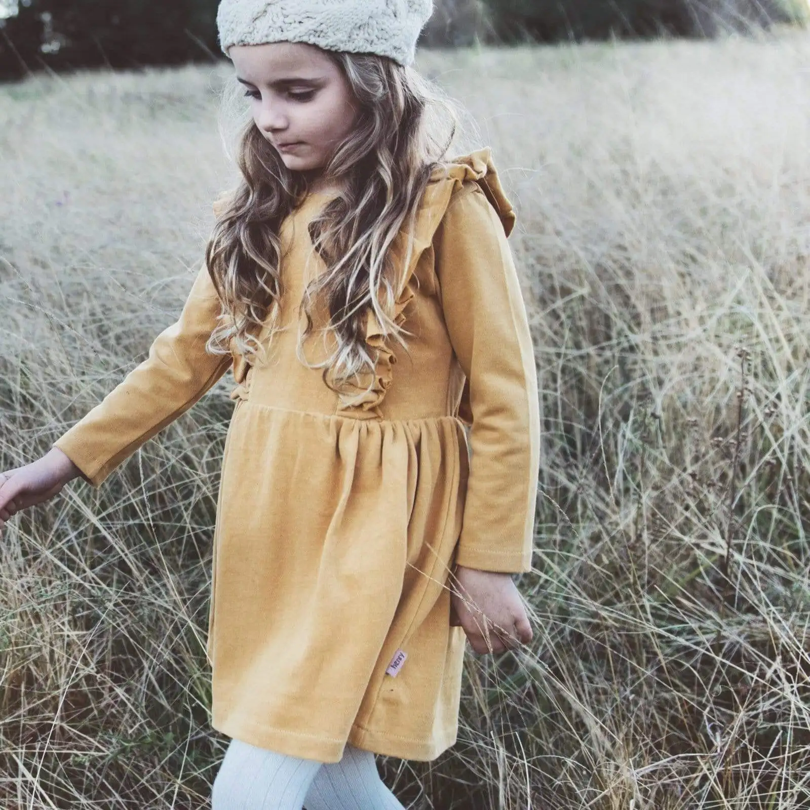 Warm comfortable solid color knit sweater long-sleeved children girl dress