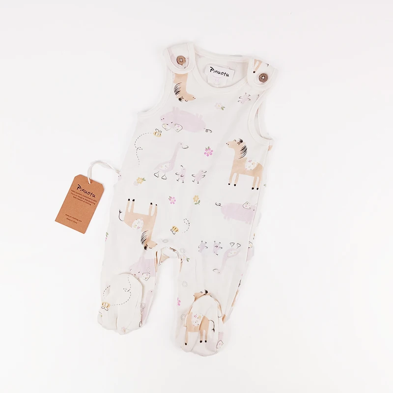 Pinuotu Baby Romper Sleeveless Floral Jumpsuit Toddlers Shoulder Buttons Bib Pants Kids Animal Footie Overalls Clothes