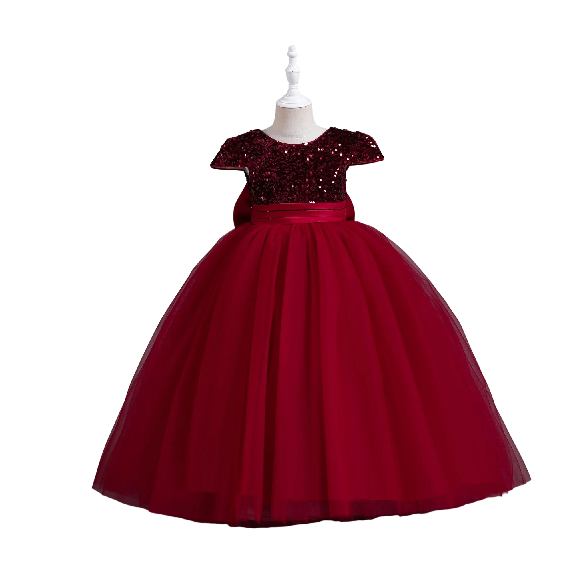 Children short sleeve sequin pompous gauze dress with big bow for decoration