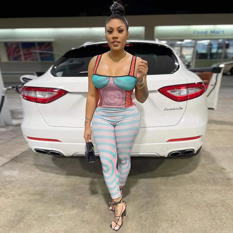 JM032 Wholesale one piece jumpsuit romper sexy woman outfit print sleeveless sexy jumpsuits club wear