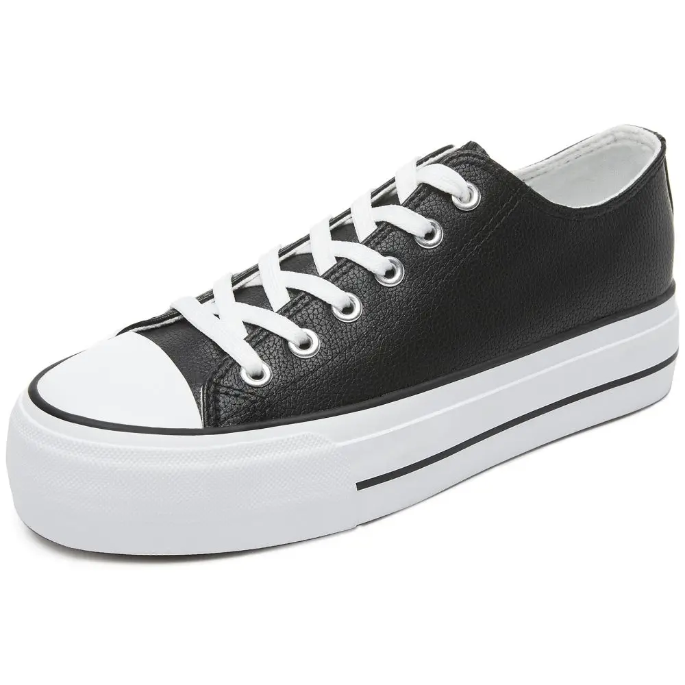 KH Wholesale OEM 4.1CM Women Lace Up White Platform Sneakers Walking Style Classic Woman Canvas Platform Shoes For Men