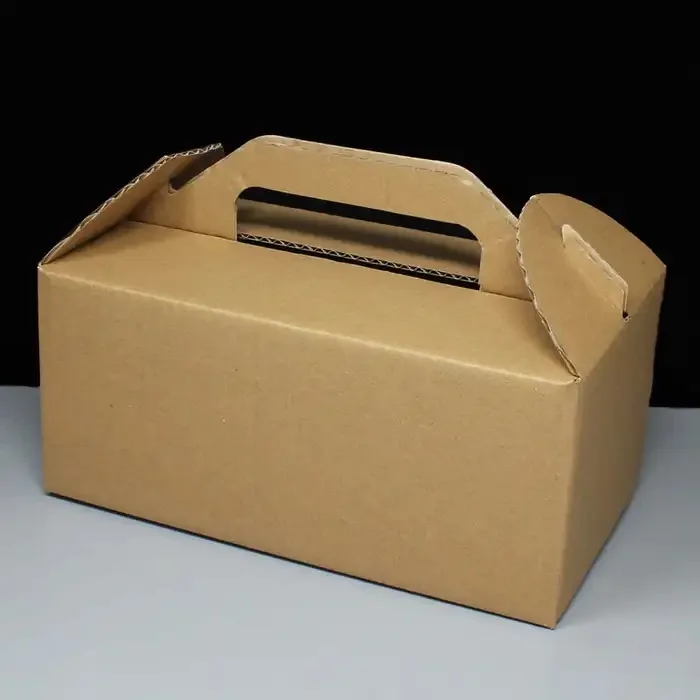 Cardboard Paper With Handles Kraft Brown Gable Gift Party Favor Boxes Style Carry Out Box Recyclable Packaging Boxes
