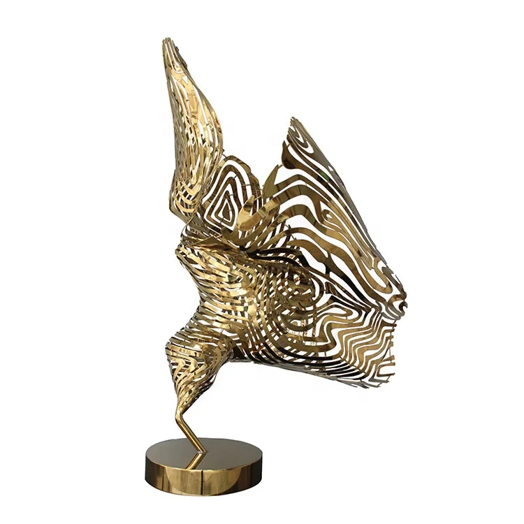 Factory directly supply custom abstract stainless steel hollow gold plating sculpture