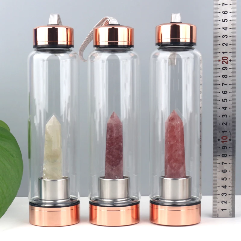 Wholesale Cheap Price Natural Gemstone Drink Healing Stones Infused Elixir Glass Crystal Water Bottle