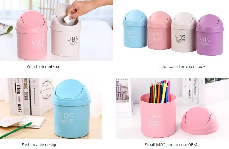 Fashionable New Trash Can Mini Portable Garbage Waste Bin Desktop Roll Swing With Lid