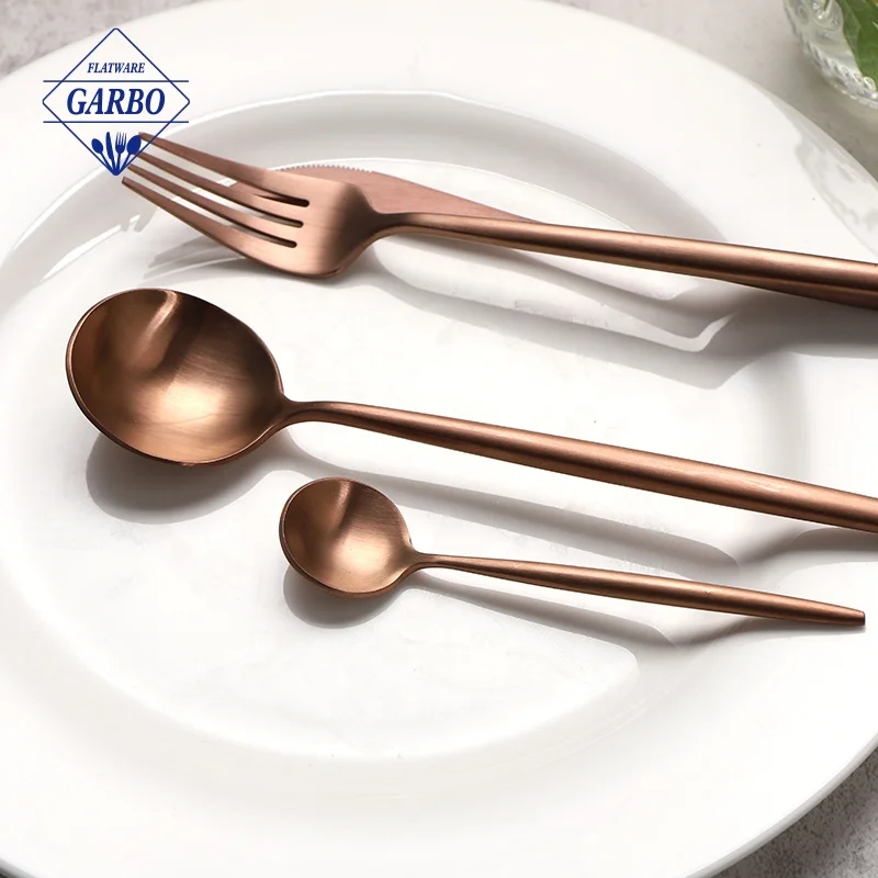 Wholesale 24pcs Matte Stainless Steel Flatware Classical Vintage Rosa Gold Silverware Set Cutlery Copper Cutlery Set