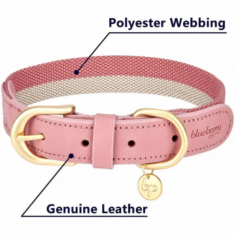 
Wholesale Hot Sale Pink Adjustable Luxury Leather And Polyester Soft Pet Dog Training Collar 
