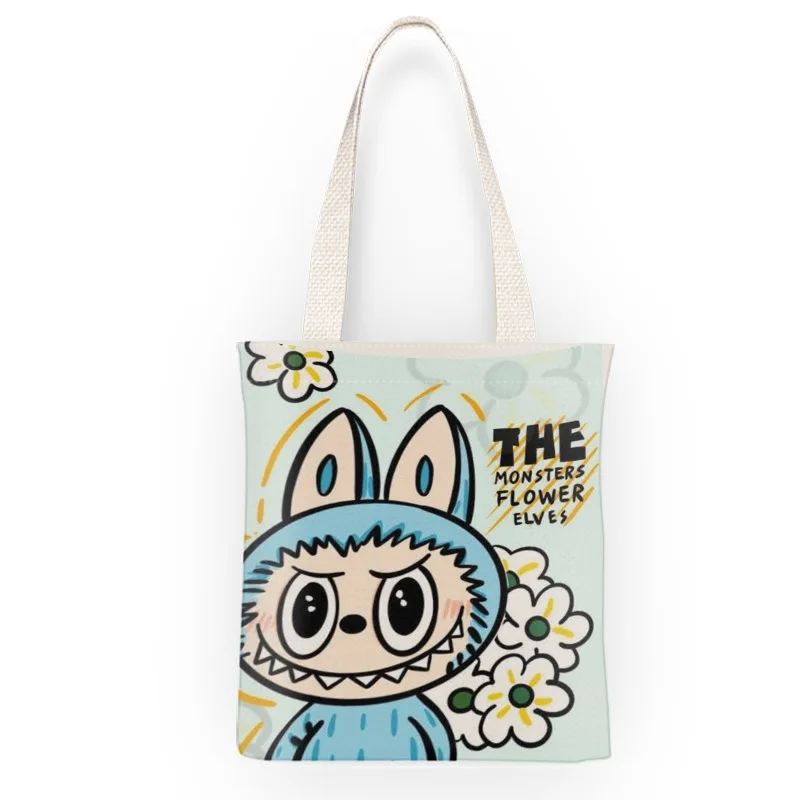 Yubo custom cartoon Labubu Canvas Bags kawaii anime labubu cute Casual print Large Capacity Student Tote girls gift Shopping Bag
