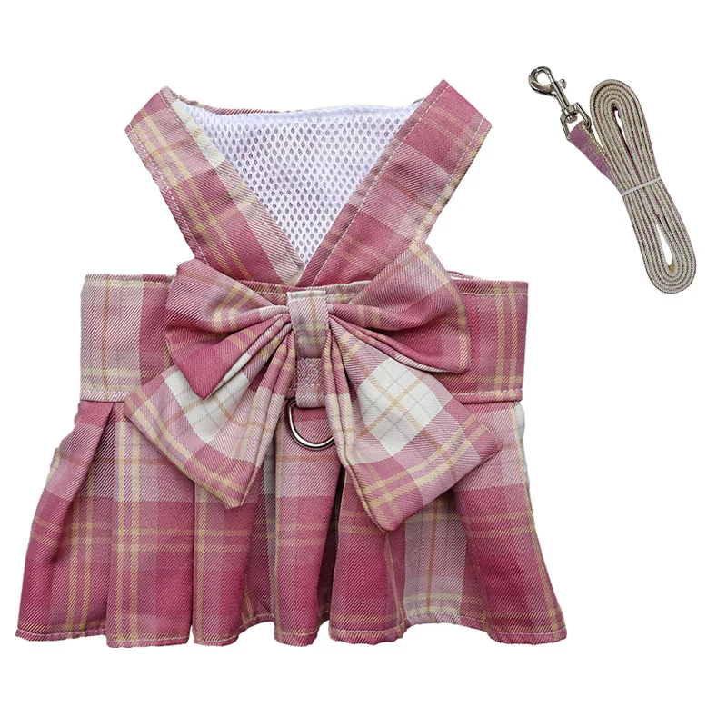 JK plaid skirt Pet traction rope fashion and adjustable  dog harness
