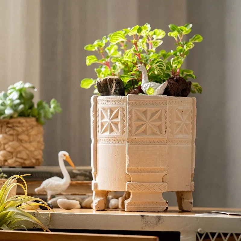 Moroccan Cement Pot Creative High-grade Succulents Tripod Flower Ware  Balcony Garden Decorative Ornaments