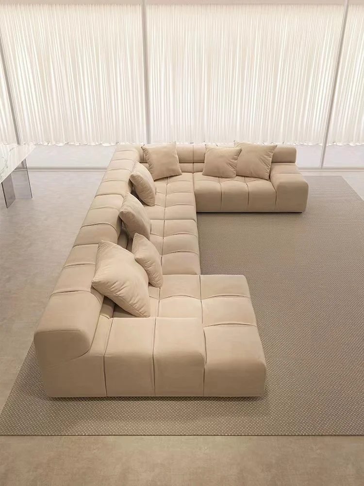 Matte fabric top layer leather sofa, straight angle sofa, Italian minimalist sofa