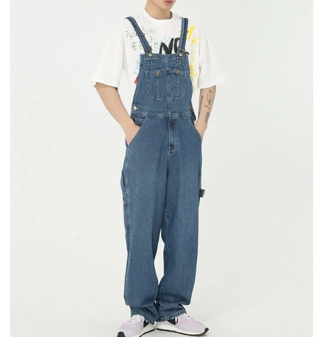 Customized Jumpsuit Suspenders Trousers Multi-pocket Overalls Cargo Pants Korean Style Denim Overalls Jeans for Men