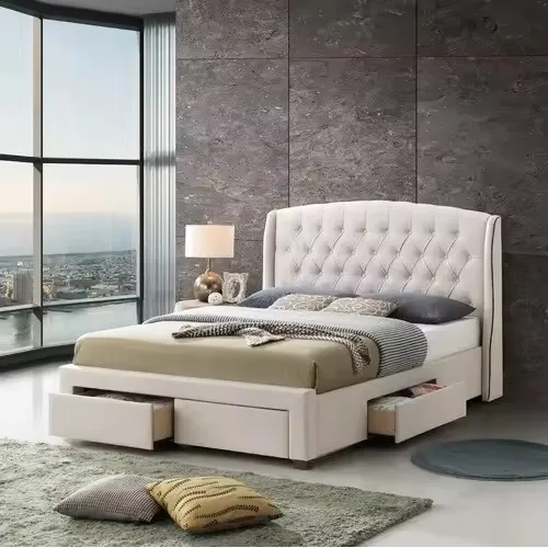 Queen Size Velvet White King Bed Frame Set Modern Wood Leather Luxury Double Bed For Adult Sale