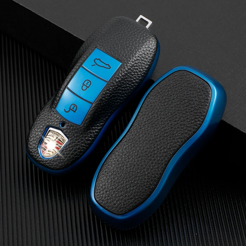 For Porsche Panamera Carrera Boxster Spyder Macan Cayman Cayenne 991 970 911 981 Suede Leather Key Case Fob Cover Shell Holder
