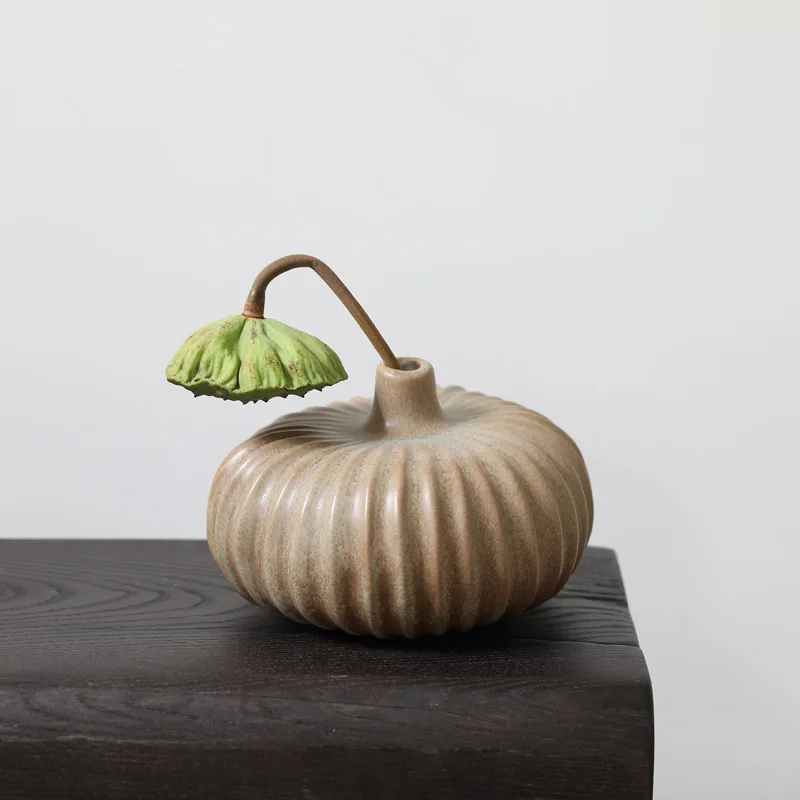 Modern Pumpkin Shape Ceramic Vase Table Top Small Mouth Dry Flower Vase Wholesale