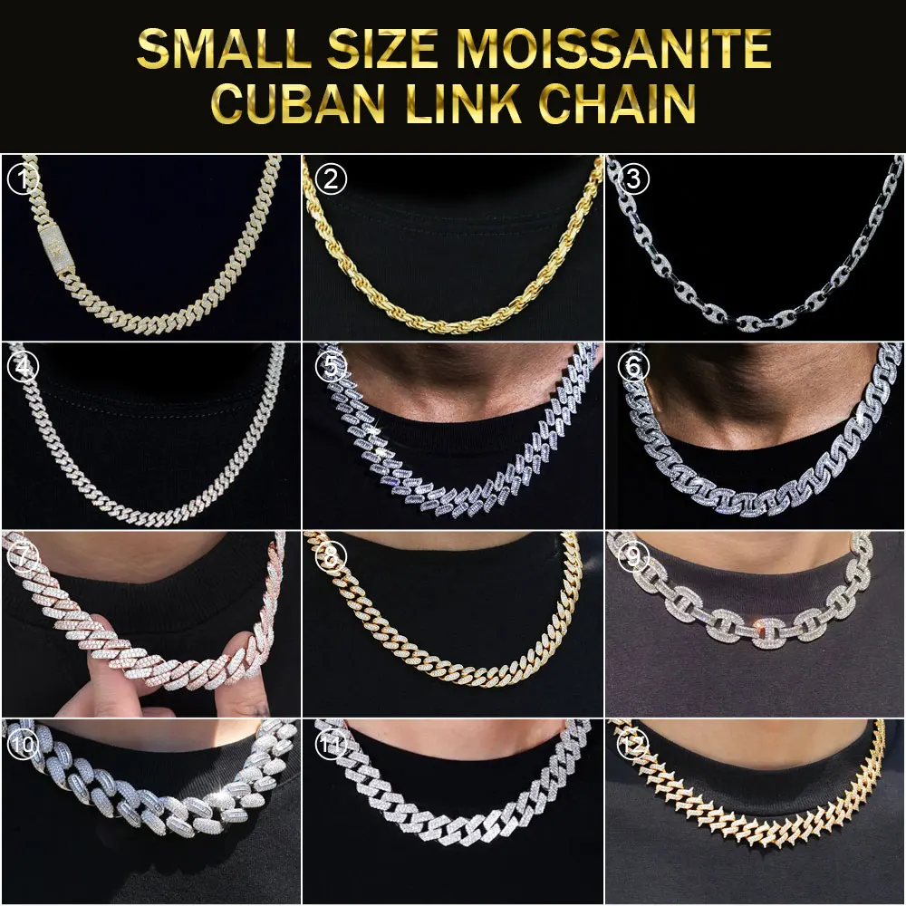 Custom Pass Diamond Test VVS Moissanite Aircular Arc Cuban Link Chain 14mm 18mm Hip Hop Necklace Bracelet Men 925 Jewelry