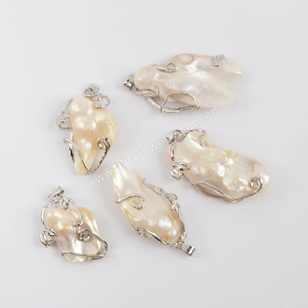 WX1204 Silver pearl pendant baroque pearl pendant charms jewelry