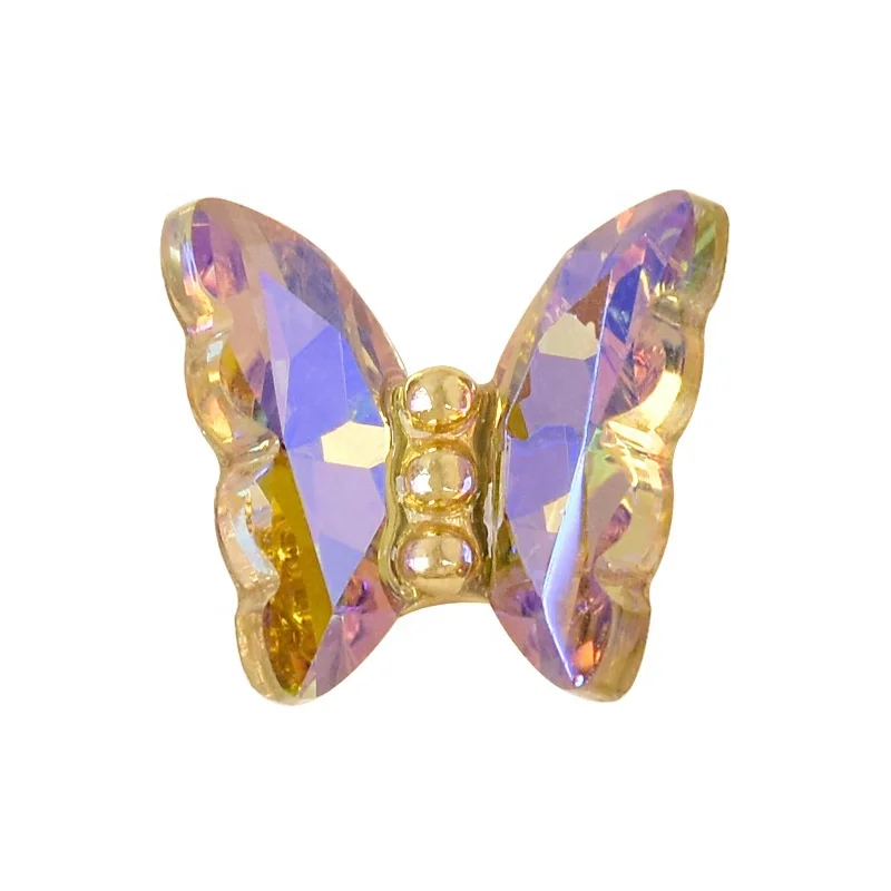 2022 New 3d Manicure Crystal Butterfly Jewelry Aurora Rhinestone Nails Glitter Diy Colorful Mini Butterfly Nail Art Charms