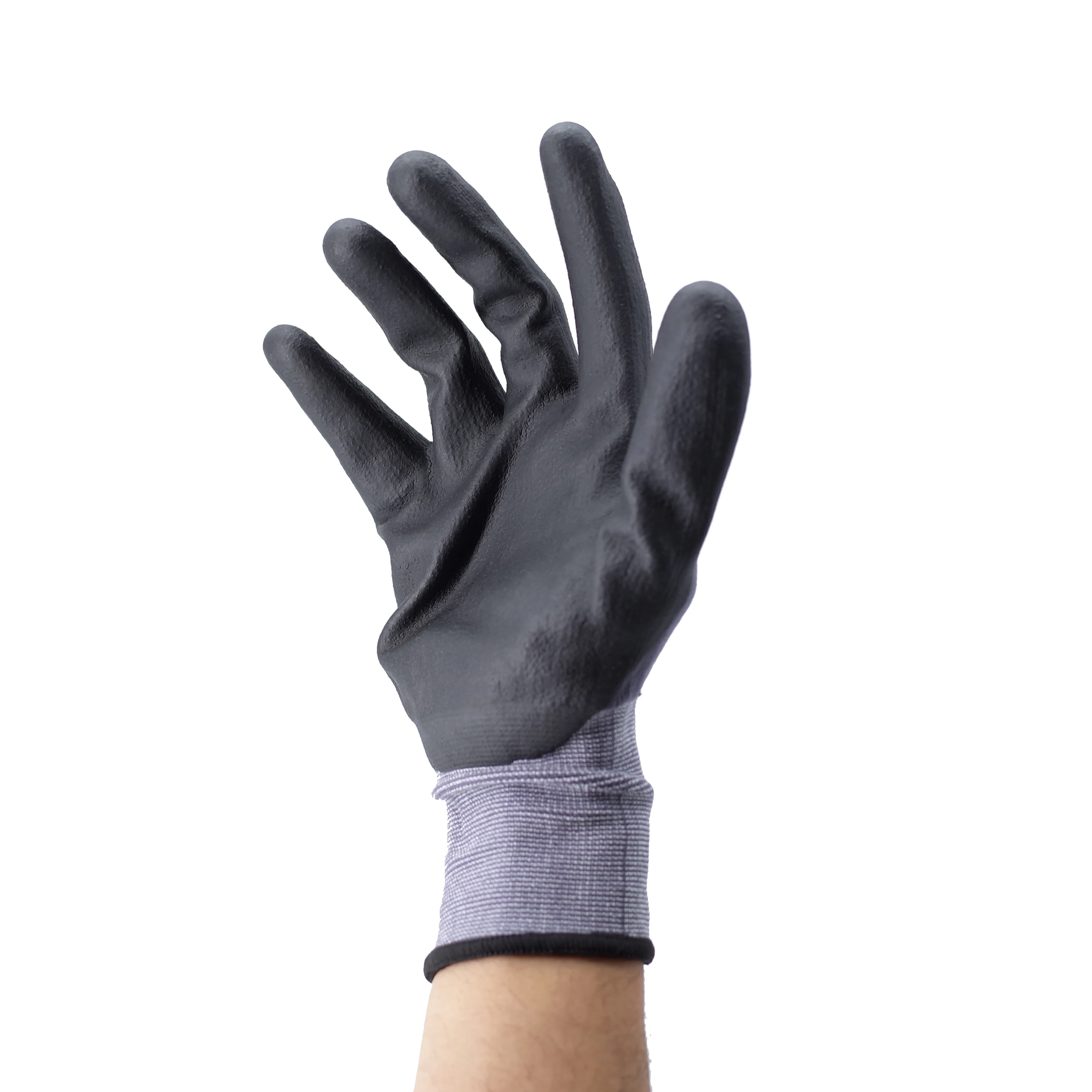 Hot Sale 15G Grey Nylon And Spandex Black Micro Finish Coated Dipped Nitrile Safety Foam Glove