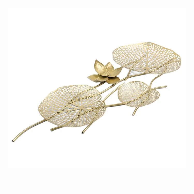 Железные металлические украшения, золотые металлические листья лотоса, 3d искусство, Настенный декор для гостиной
