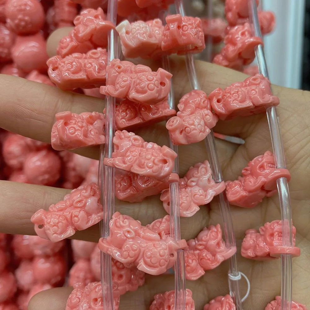 10pcs/bag Red Synthetic Coral Craved Pixiu Starfish Flower Cat Loose Beads Coral Beads For DIY Necklace Earrings Accessories