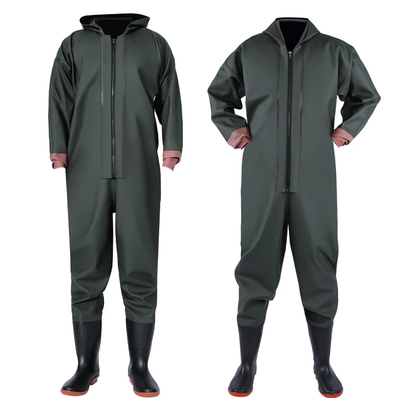 PVC Fishing Suit with Wader Pants Wader Suit with Felt Sole Wader Pattern Wading Device for Water Sports Outdoor Activities