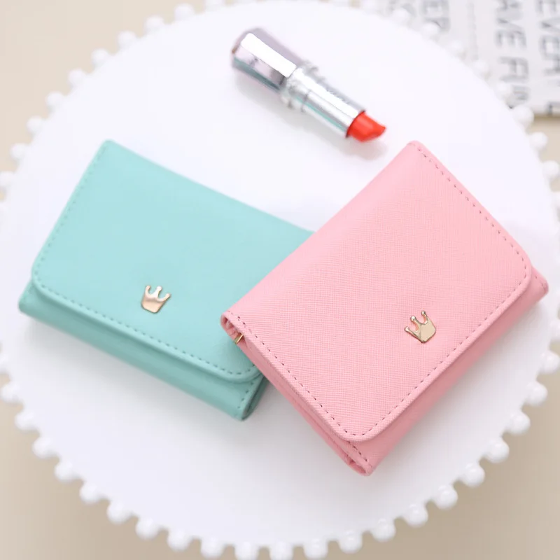 Lady Wallet Women  Crown Decorated PU Leather Money Purses Small Fold  Female Coin Purse Card Holder