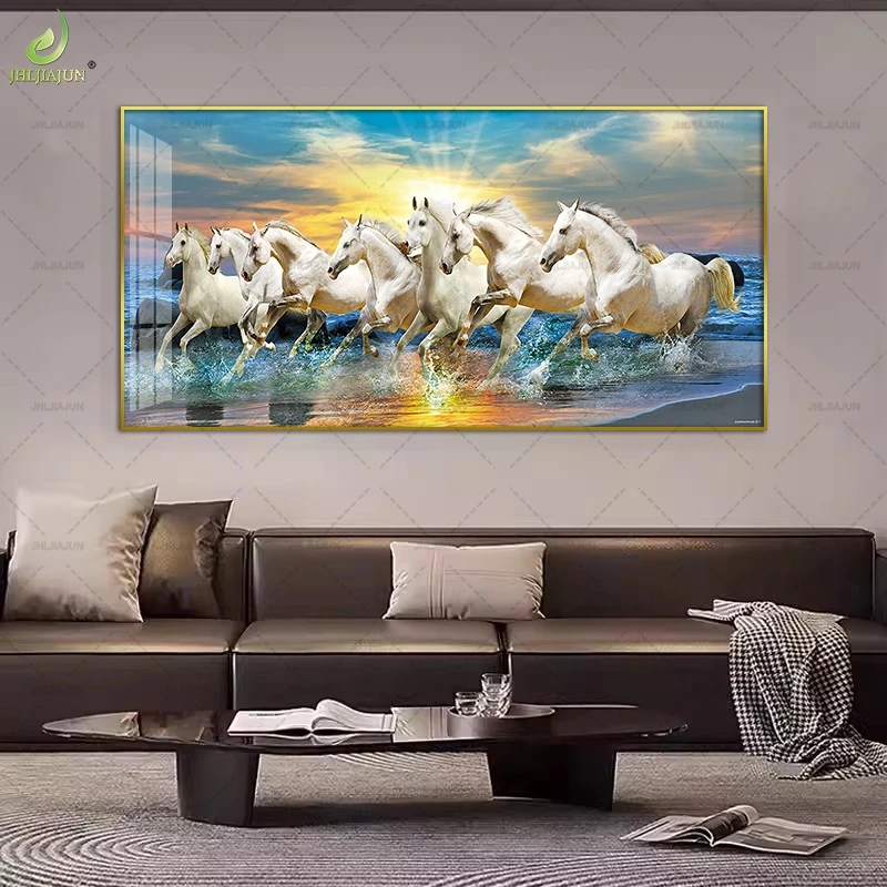7 running horses animal Crystal porcelain painting with diamond 5D wall art luxury decorations for home decor and living room