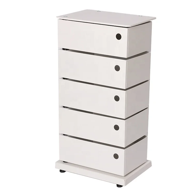 White Concise Metal Rotatable Swivel storage drawer cabinet 5 Drawer File Storage Chest Drawers Cabinet