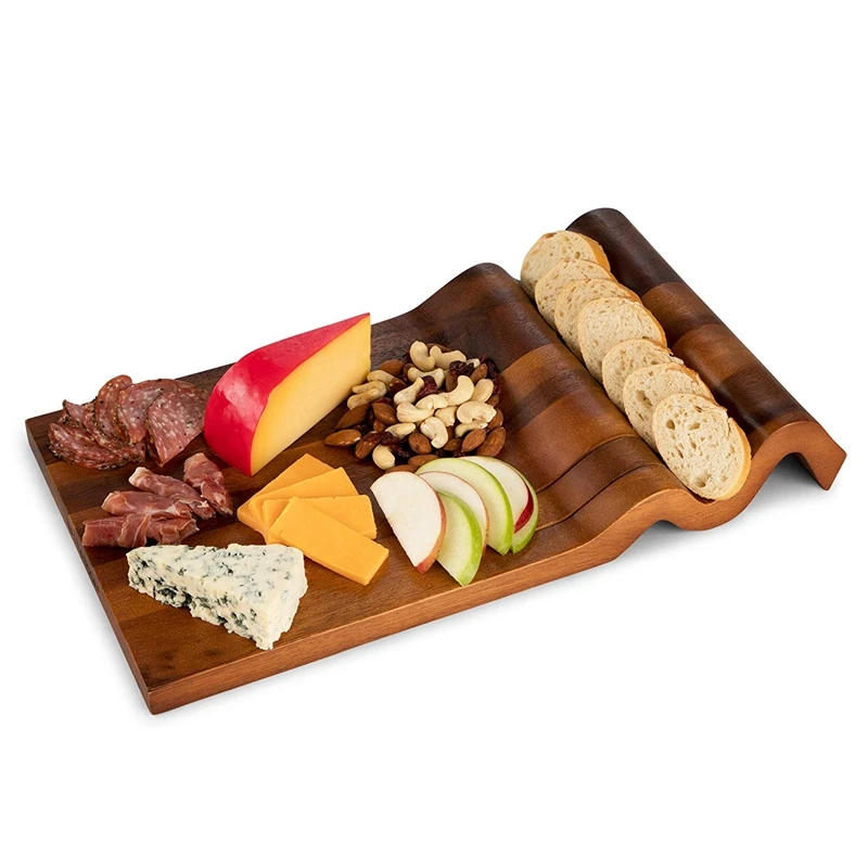 Acacia Wood Cheese Board, Large Wave Charcuterie Board Tray