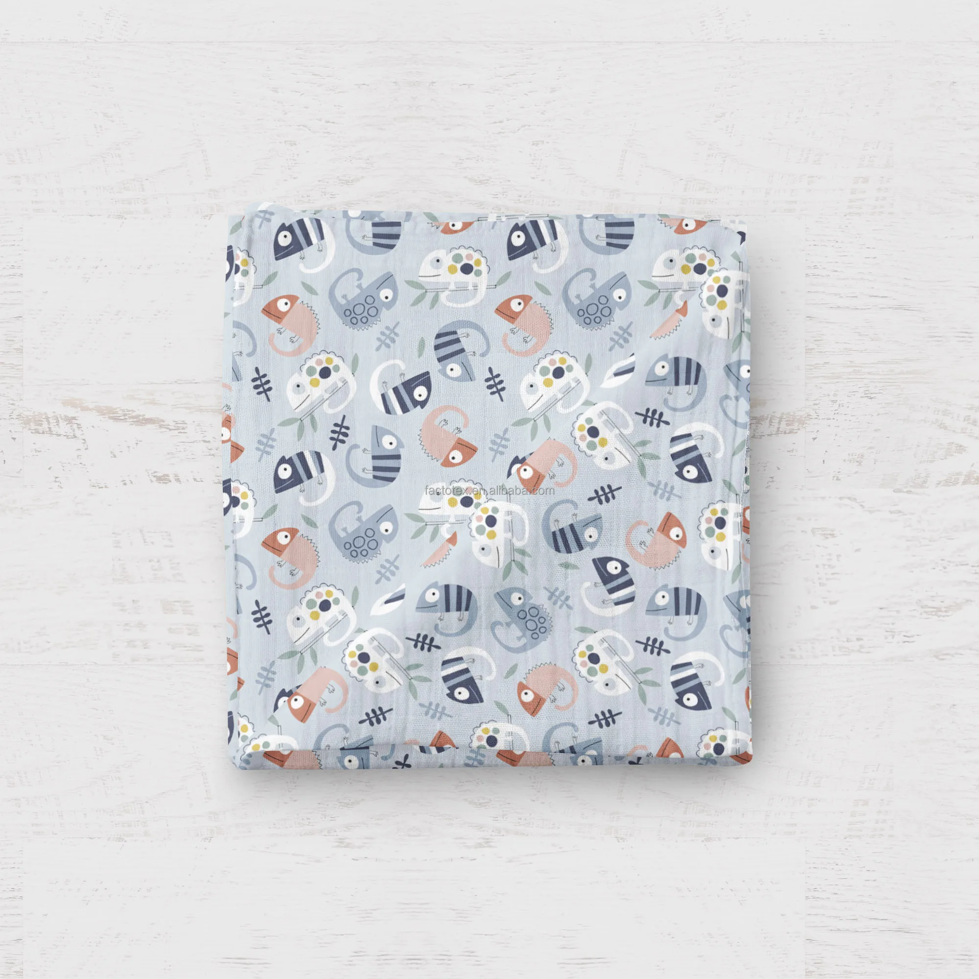 Wholesale Custom Cartoon Pattern Bamboo Cotton Blankets Baby Receiving Blanket Stretch Soft Swaddle Blanket